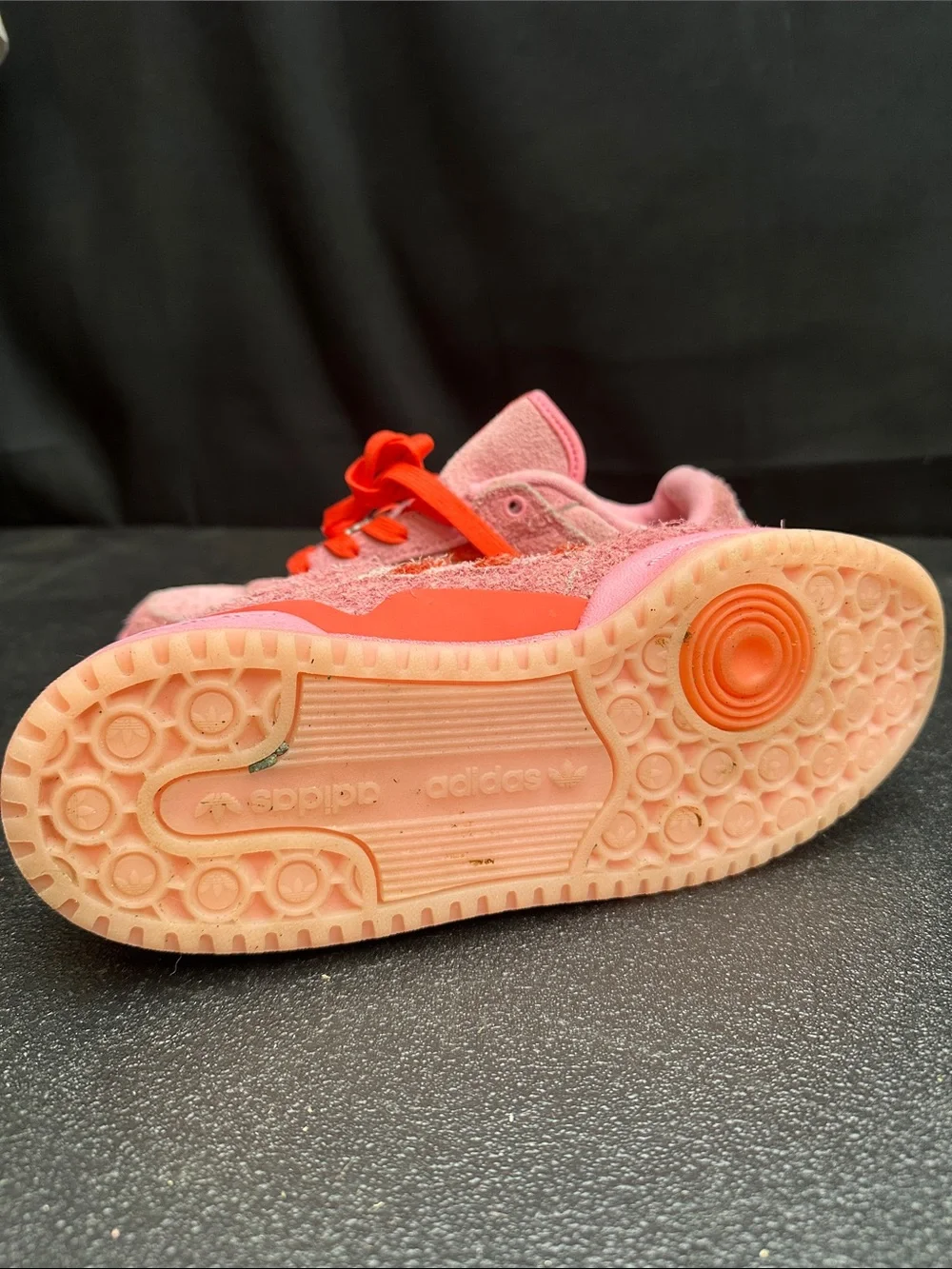 Adidas + Dr. Seuss Kids Pink Suede Sneakers with Red Laces and Character Tongue